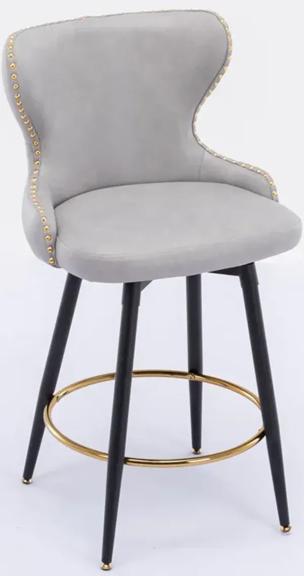 Hivvago 2pcs Gold Accent Bar Stools Tufted Fabric Upholstery