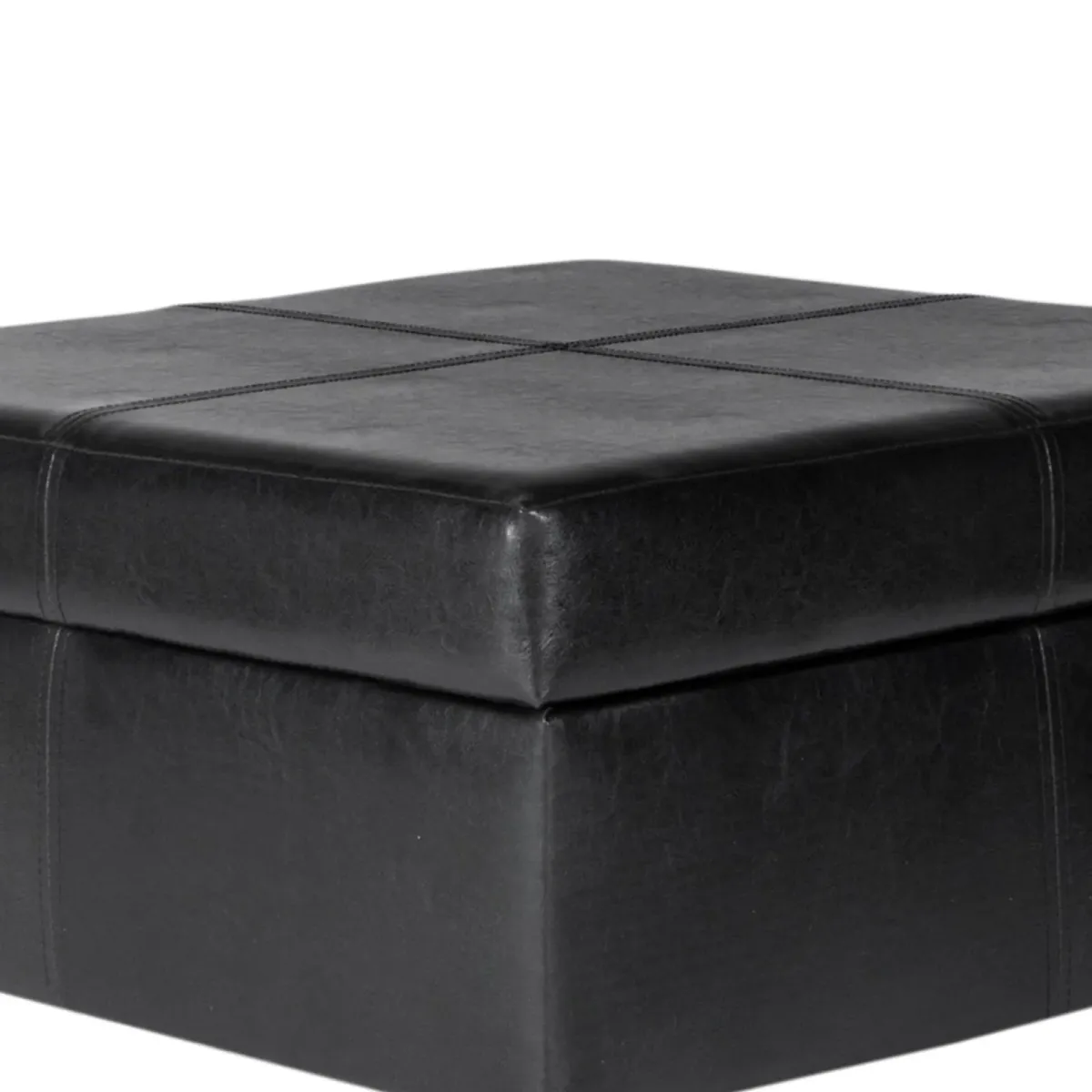 Leatherette Upholstered Wooden Ottoman With Hinged Storage, Black and Brown, Large - Benzara