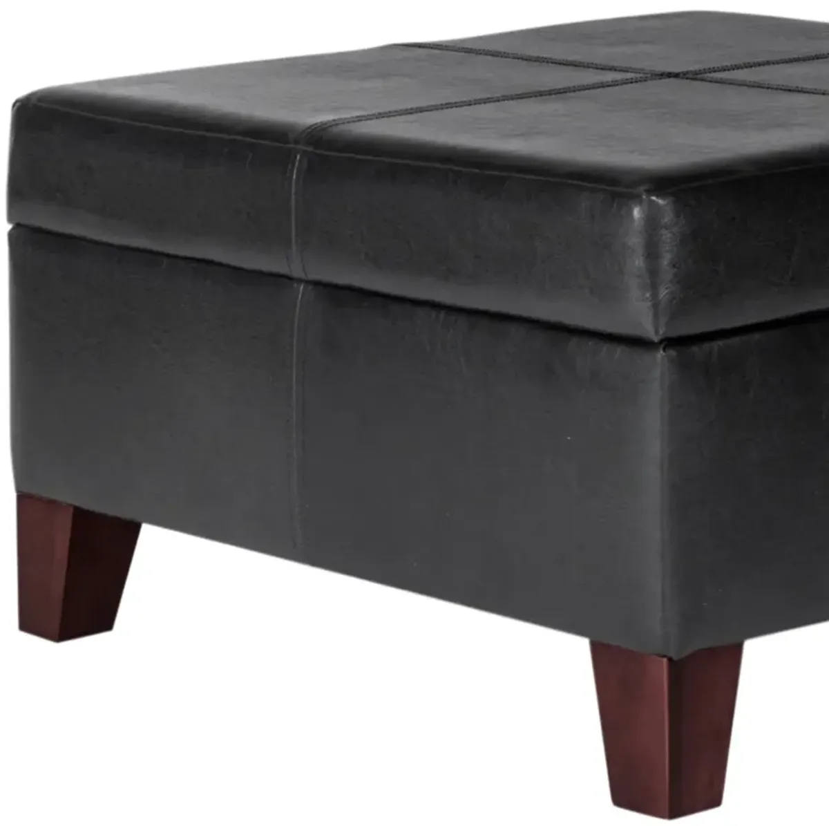 Leatherette Upholstered Wooden Ottoman With Hinged Storage, Black and Brown, Large - Benzara