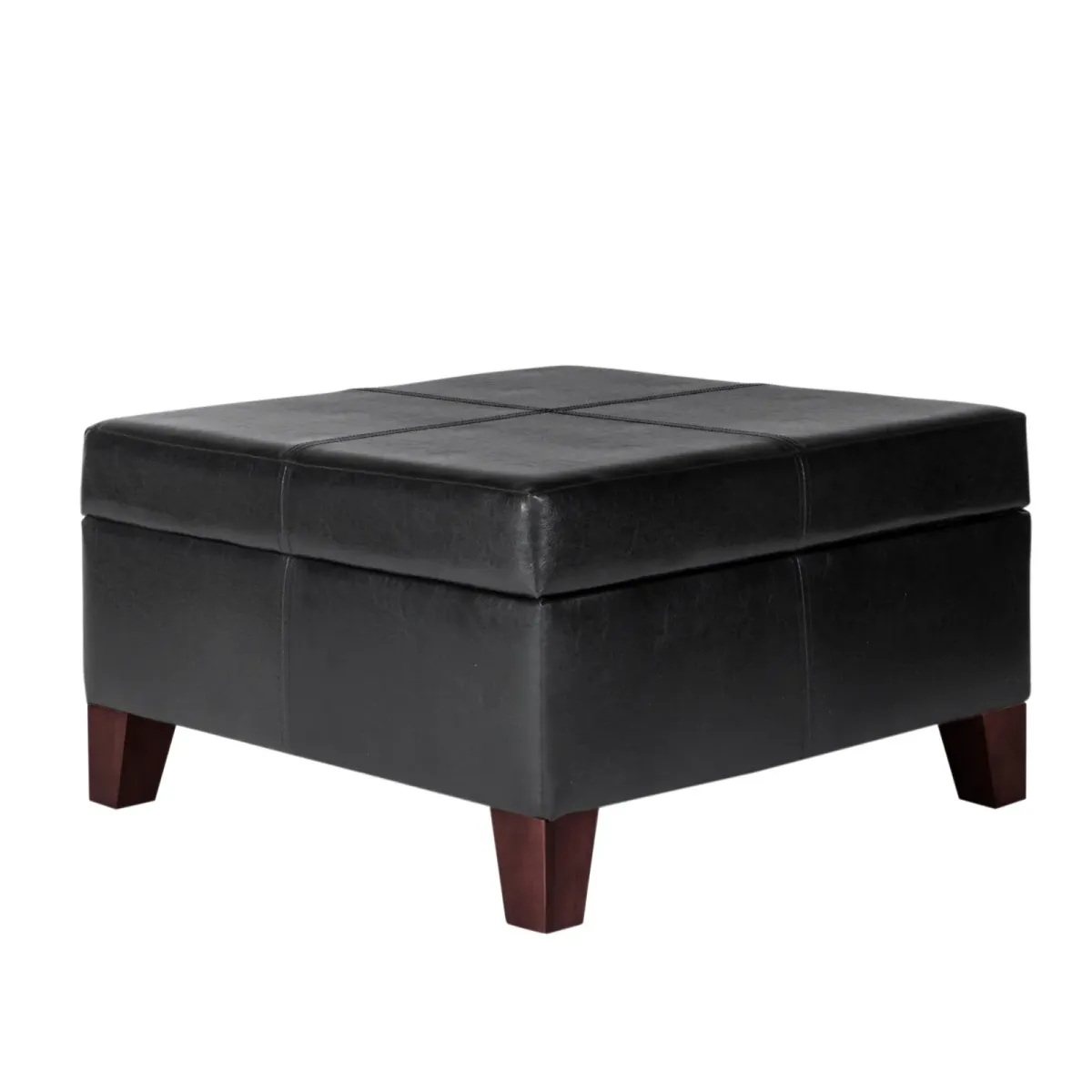 Leatherette Upholstered Wooden Ottoman With Hinged Storage, Black and Brown, Large - Benzara