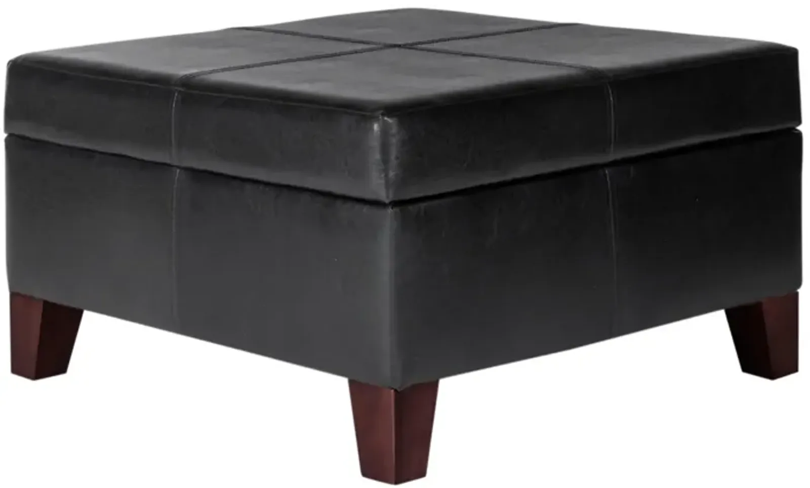 Leatherette Upholstered Wooden Ottoman With Hinged Storage, Black and Brown, Large - Benzara