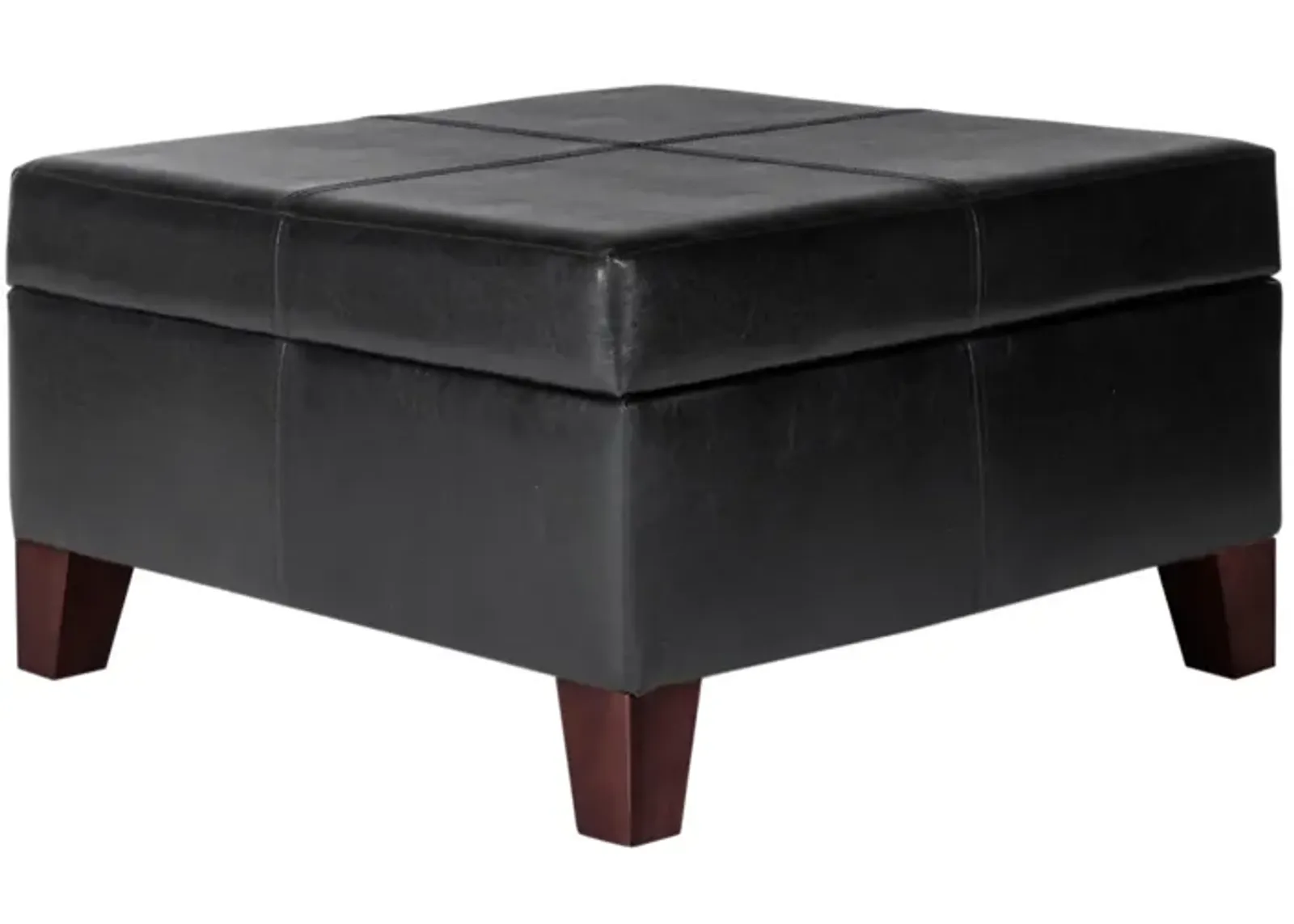 Leatherette Upholstered Wooden Ottoman With Hinged Storage, Black and Brown, Large - Benzara