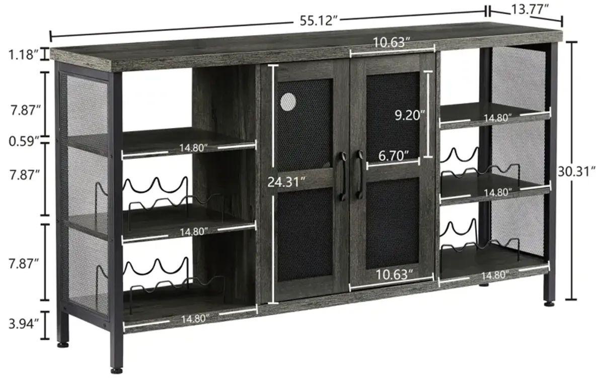 Industrial Wine Bar Cabinet, Liquor Storage Credenza