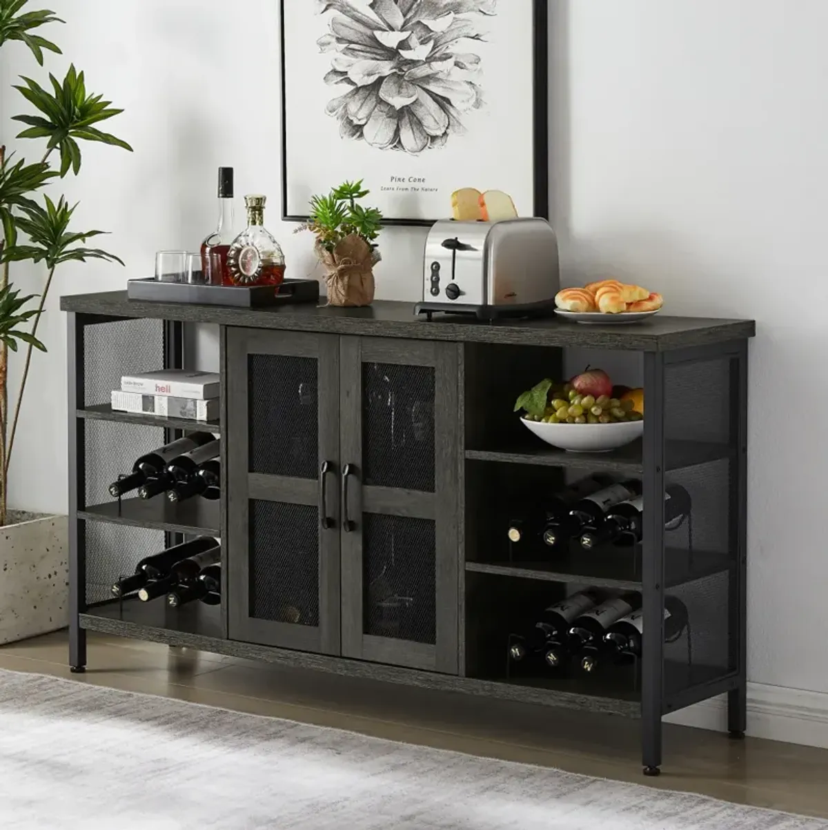 Industrial Wine Bar Cabinet, Liquor Storage Credenza