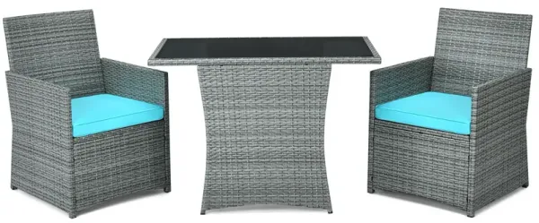 3 Pieces Patio Rattan Furniture Set with Cushioned Armrest Sofa