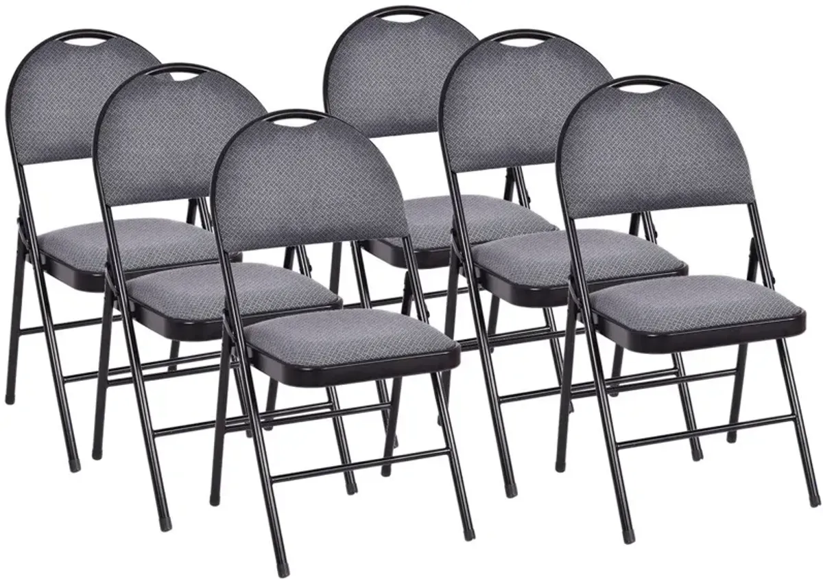 Costway Set of 6 Folding Chairs Fabric Upholstered Padded Seat Metal Frame Home Office Grey