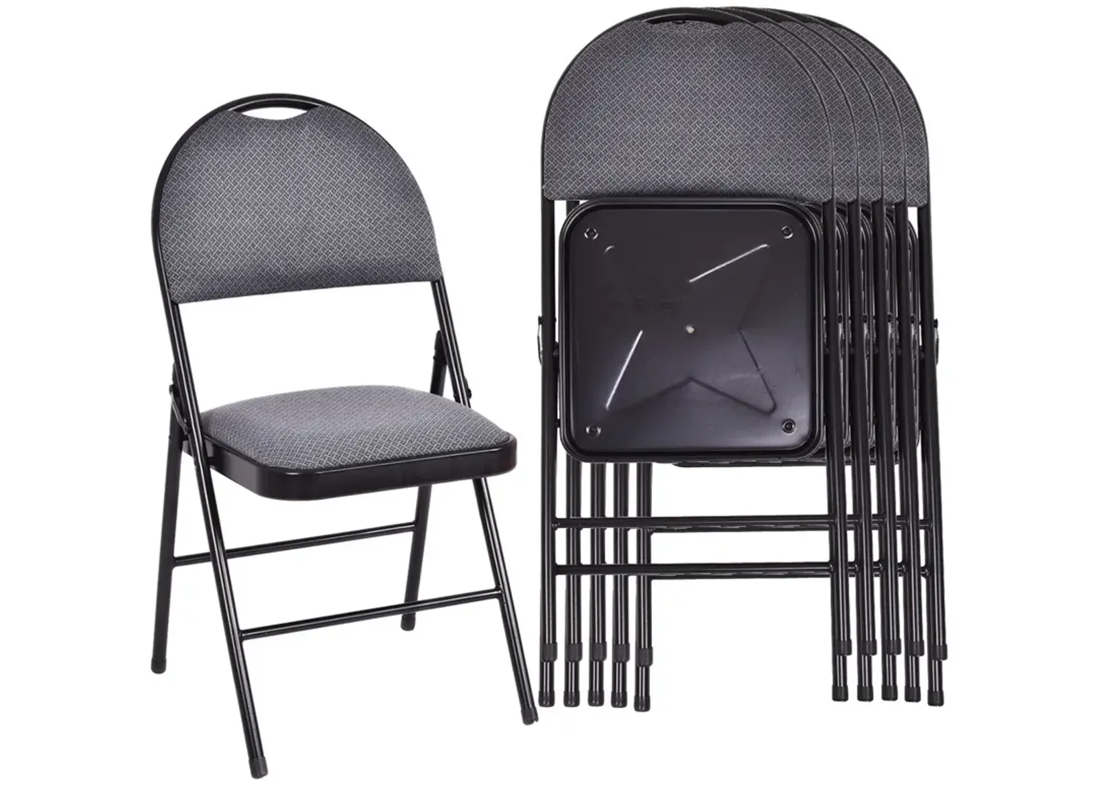 Costway Set of 6 Folding Chairs Fabric Upholstered Padded Seat Metal Frame Home Office Grey