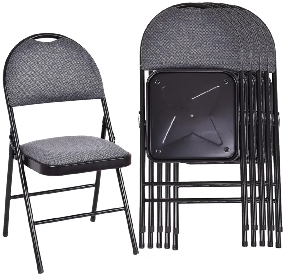 Costway Set of 6 Folding Chairs Fabric Upholstered Padded Seat Metal Frame Home Office Grey