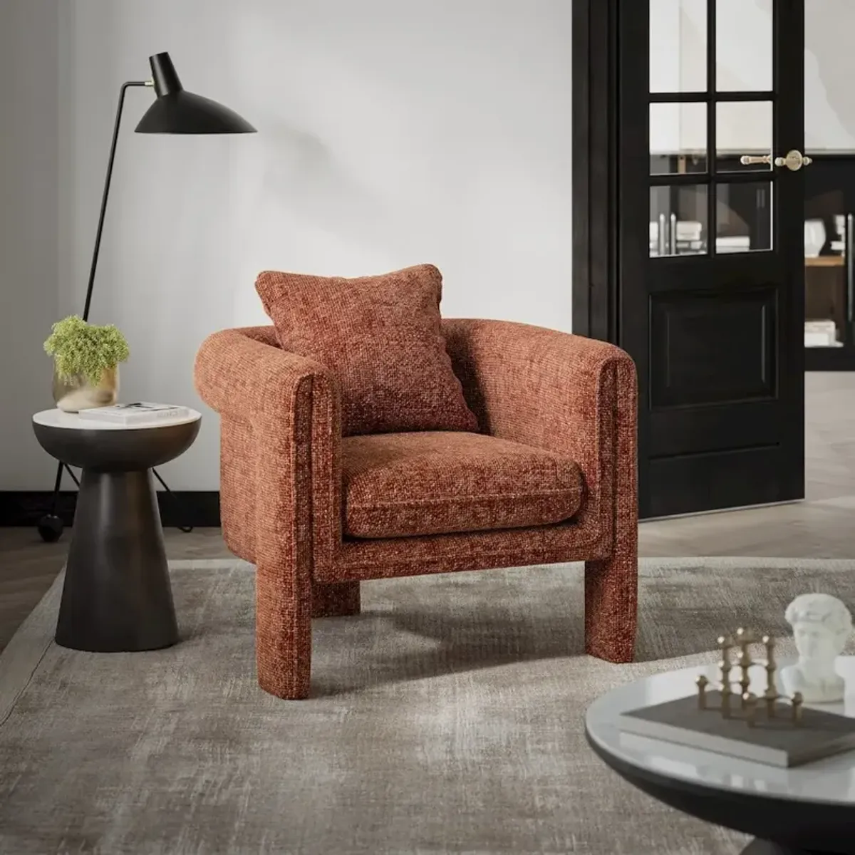 Jofran Adley Modern Upholstered Vintage Accent Armchair with Pillow