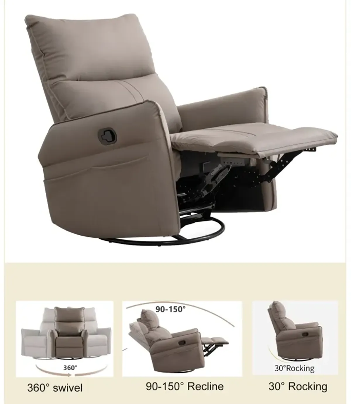 Modern Swivel Recliner Chair with Side Pocket