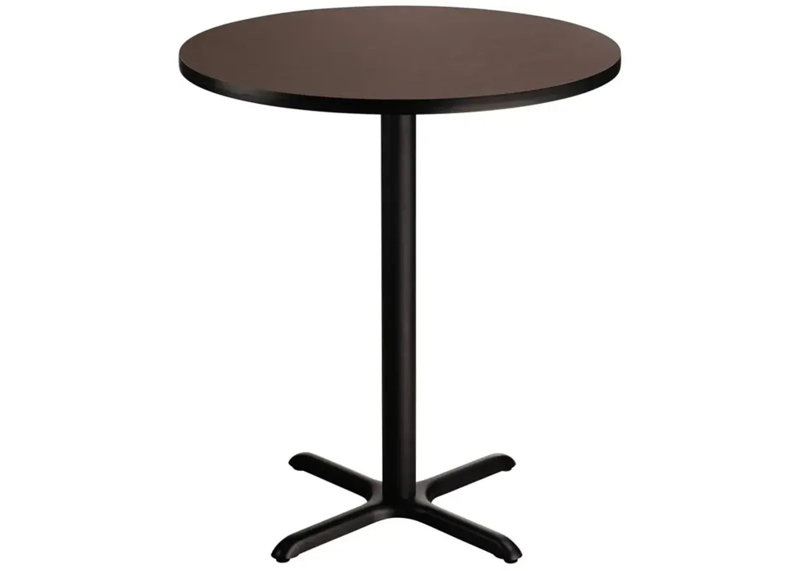 NPS® Café Table, 36" Round, "X" Base, 42" Height, Particleboard Core/T-Mold, Brown