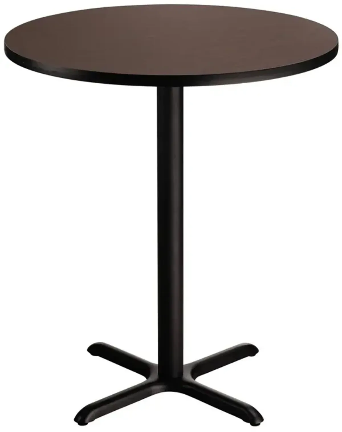 NPS® Café Table, 36" Round, "X" Base, 42" Height, Particleboard Core/T-Mold, Brown