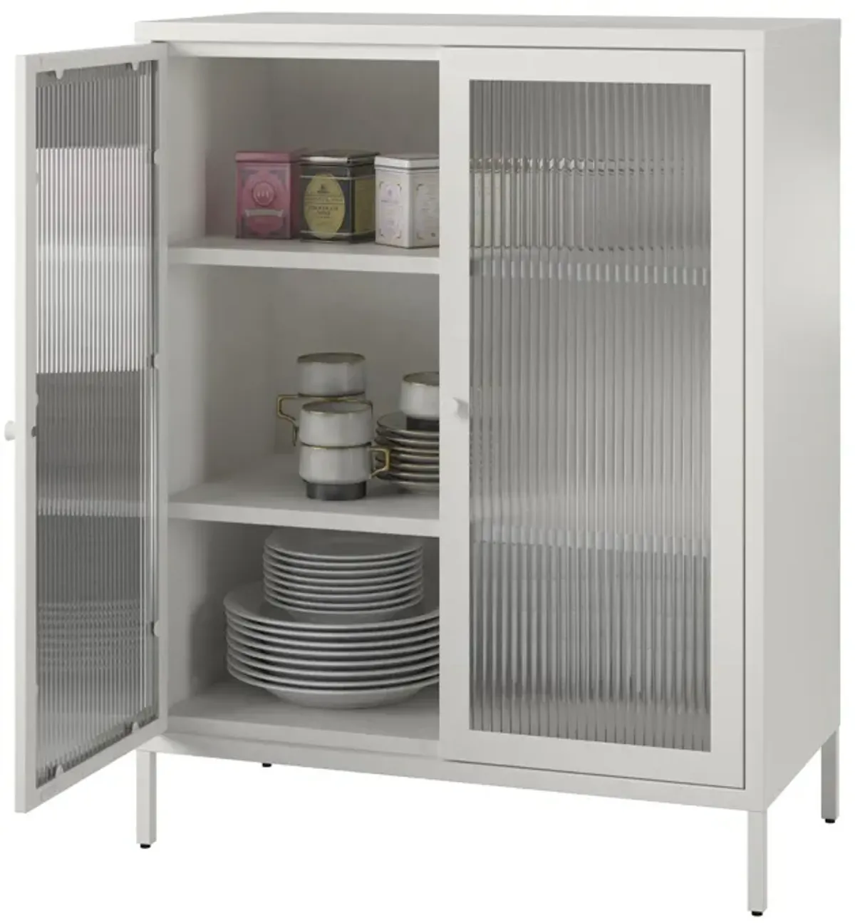 Shadwick 2 Door Storage Cabinet-Fluted Glass Metal Locker