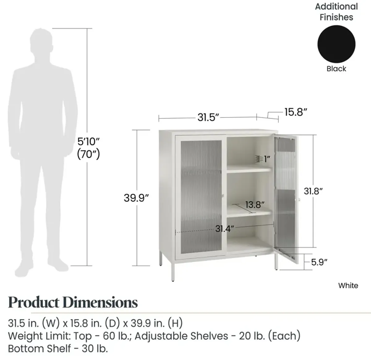 Shadwick 2 Door Storage Cabinet-Fluted Glass Metal Locker