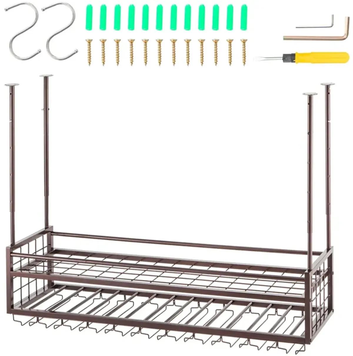 Adjustable Ceiling Wine Glass Rack, Hanging Stemware Holder for Bar or Kitchen Cabinet