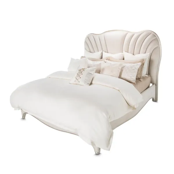 Michael Amini London Place Eastern King Velvet Panel Bed - Creamy Pearl