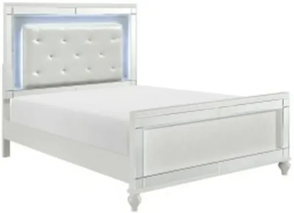 Quinn Modern Queen Size Bed, Back Lit LED Headboard, Crisp White Finish - Benzara