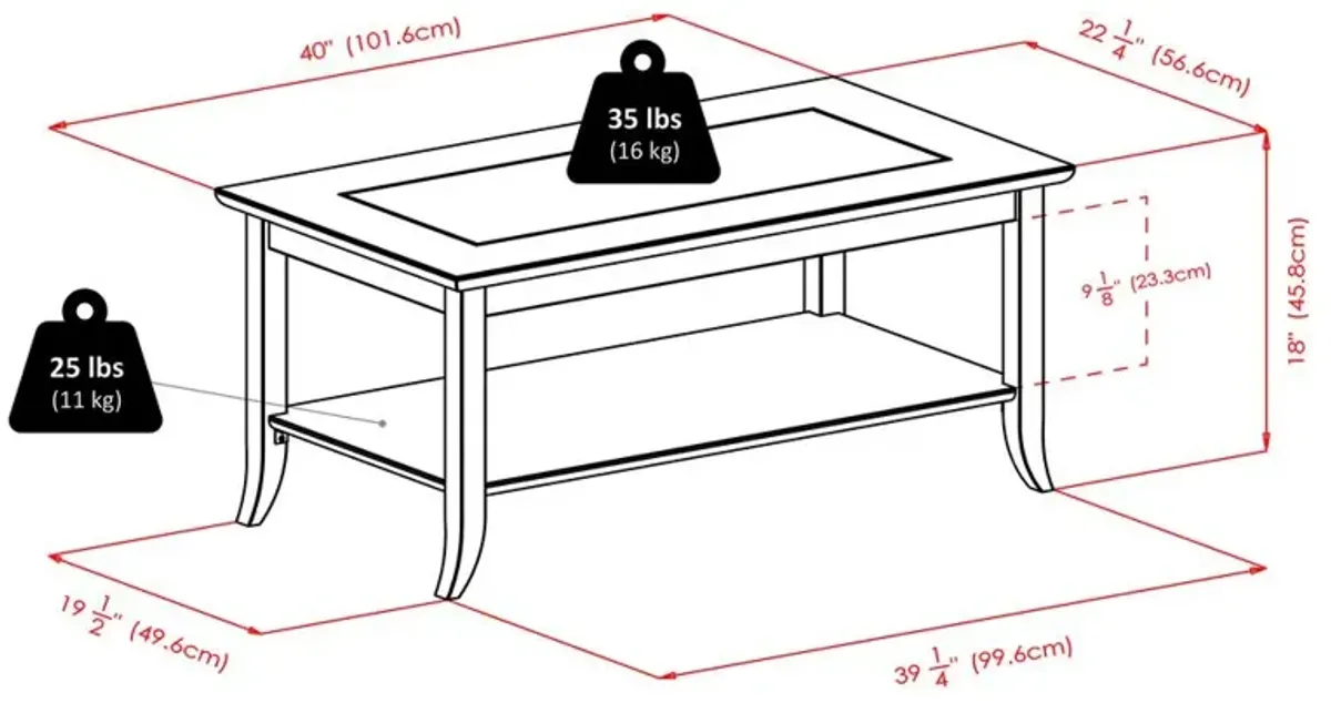 Genoa Rectangular Coffee Table with Glass top and Shelf