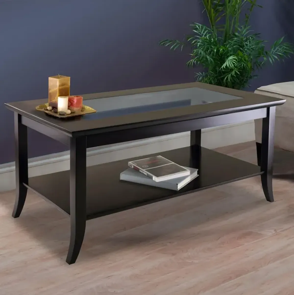 Genoa Rectangular Coffee Table with Glass top and Shelf