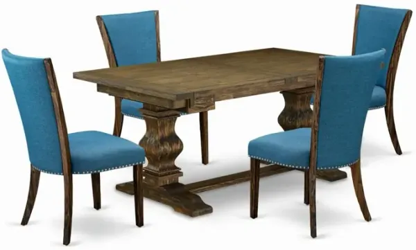 East West Furniture LAVE5-77-21 5Pc Dinette Sets for Small Spaces Consists of a Rectangle Table and 4 Parsons Chairs with Blue Color Linen Fabric, Distressed Jacobean Finish