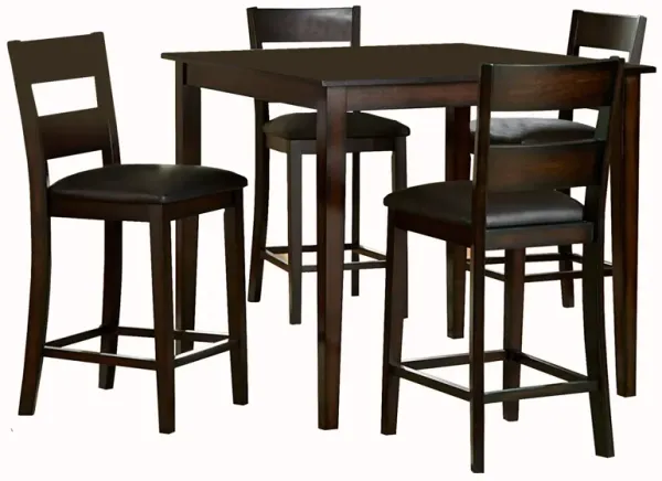5 Piece Wooden CoUnter Height Table Set, Espresso Brown-Benzara