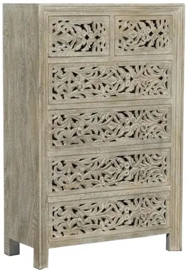 Taran Designs Calista 6-drawer Floral Carved Solid Wood Chest