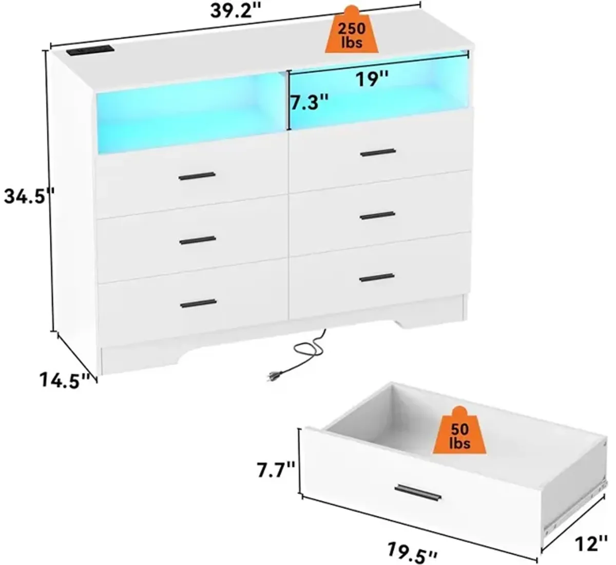 Wooden 6 Drawer Dresser with Large Organizer