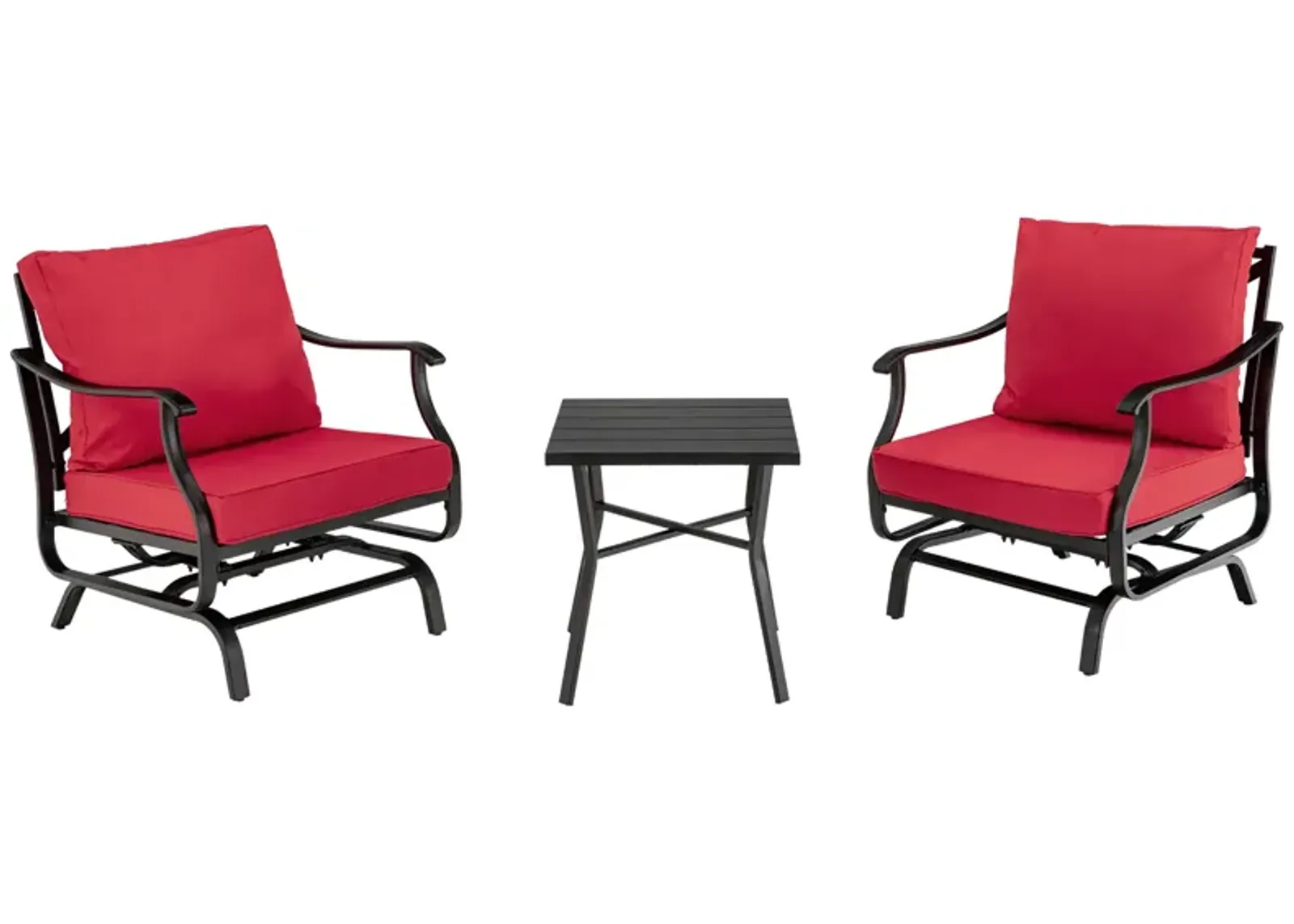 3 Piece Patio Rocking Chair Set with Coffee Table-Red