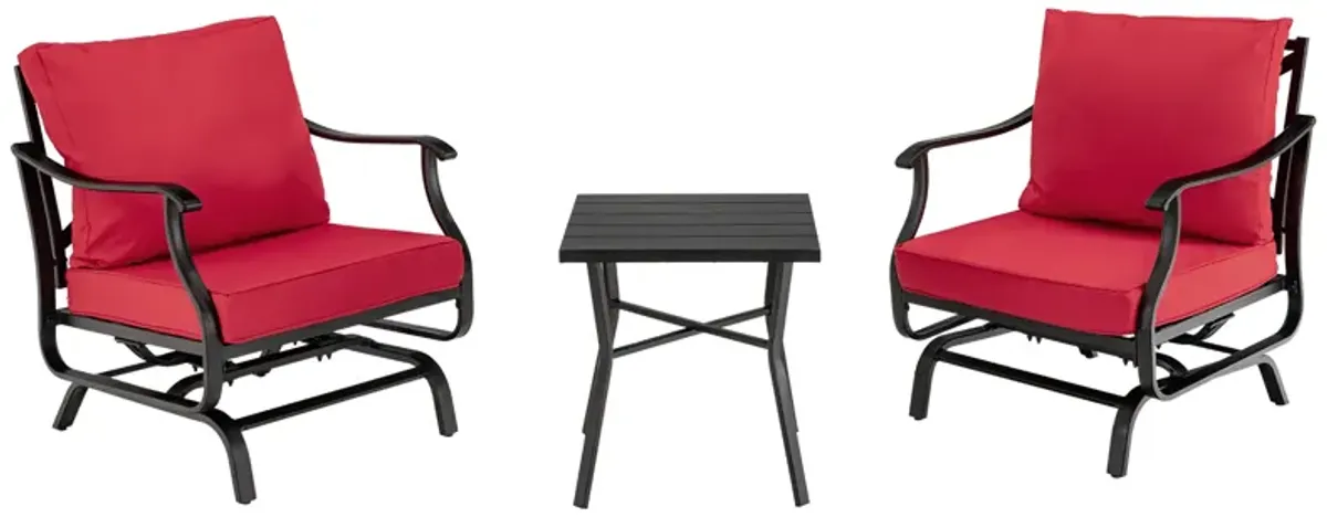 3 Piece Patio Rocking Chair Set with Coffee Table-Red