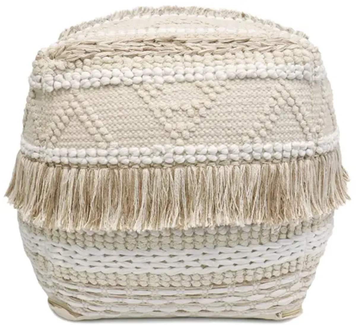 Pasargad Home Grandcanyon Cotton Braided with Tassel Pouf, Beige