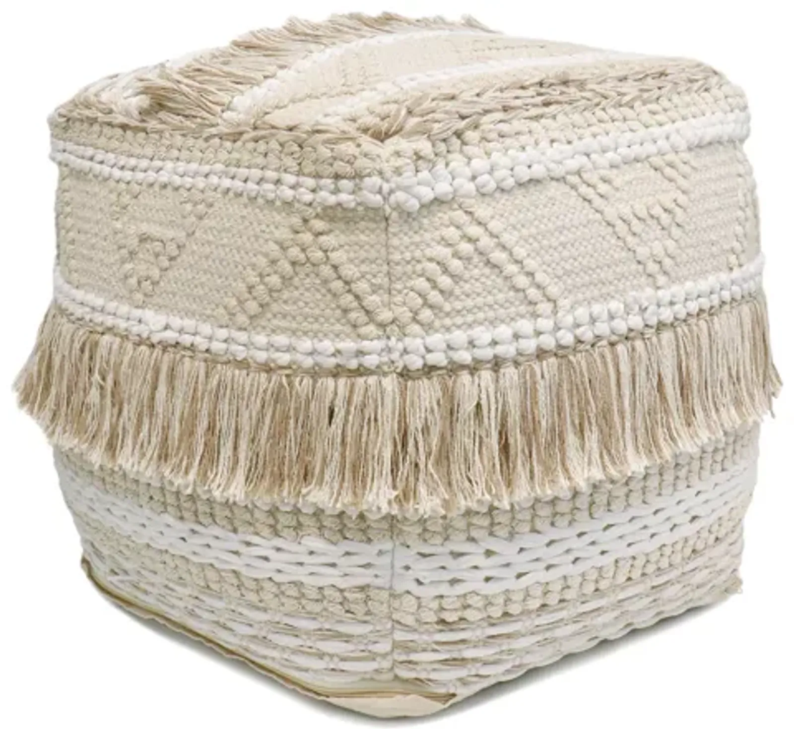 Pasargad Home Grandcanyon Cotton Braided with Tassel Pouf, Beige