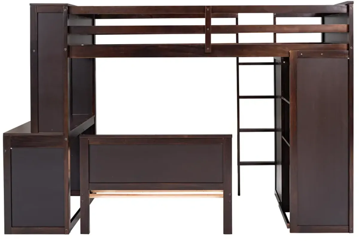 Merax Loft Bed with Storage Shelves and Wardrobe