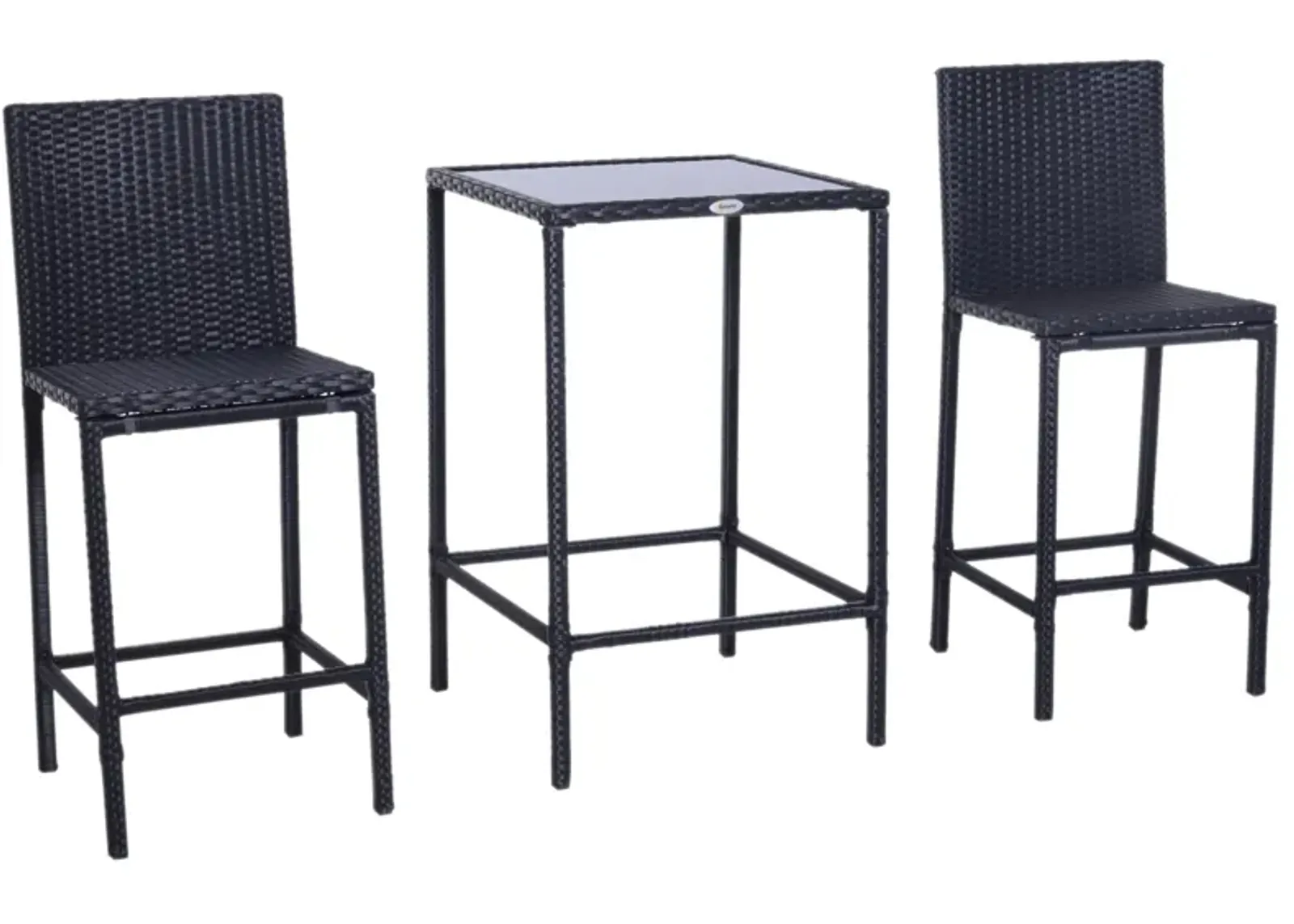 3pc Rattan Bar Dining Chair Glass Table Set Bistro Barstool Furniture