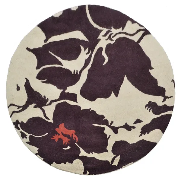 RUGSOTIC CARPETS HAND TUFTED WOOL ECO-FRIENDLY AREA RUGS  - 6'x6', Round Shape, Beige & Brown, Floral Modern Design, High Pile  Handmade Anti Skid Area Rugs for Living Room, Bed Room (K00506)