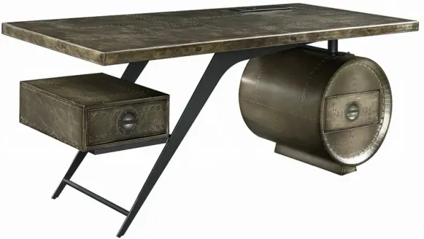 Bran Executive Office Desk with Power Dock, Drawer, Bronze Aluminum - Benzara