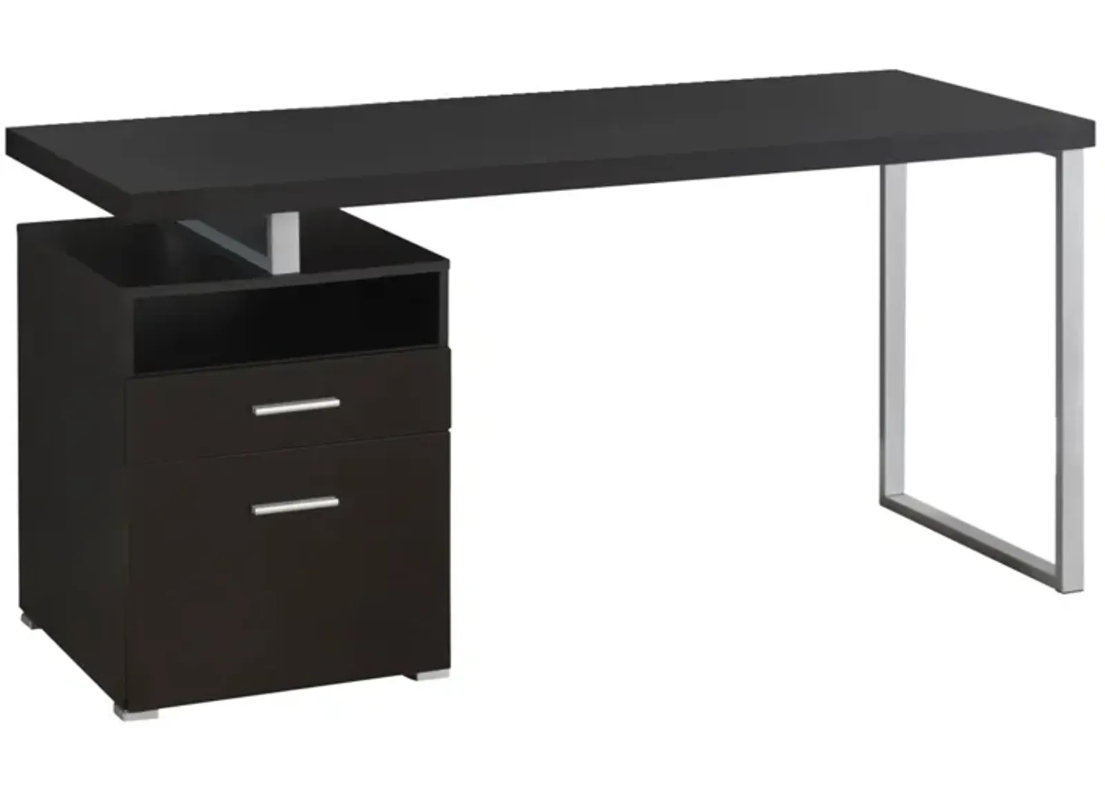 Computer Desk, Home Office, Laptop, Left, Right Set-Up, Storage Drawers, 60"L, Work, Metal, Laminate, Brown, Grey, Contemporary, Modern