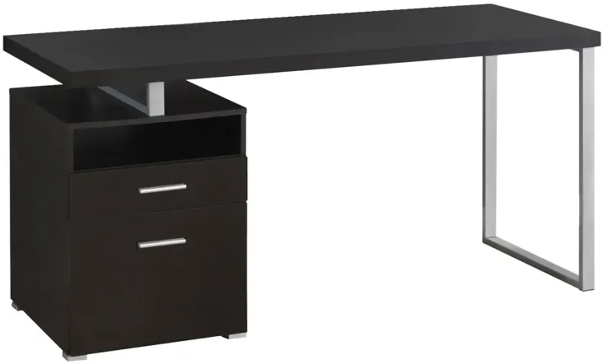 Computer Desk, Home Office, Laptop, Left, Right Set-Up, Storage Drawers, 60"L, Work, Metal, Laminate, Brown, Grey, Contemporary, Modern