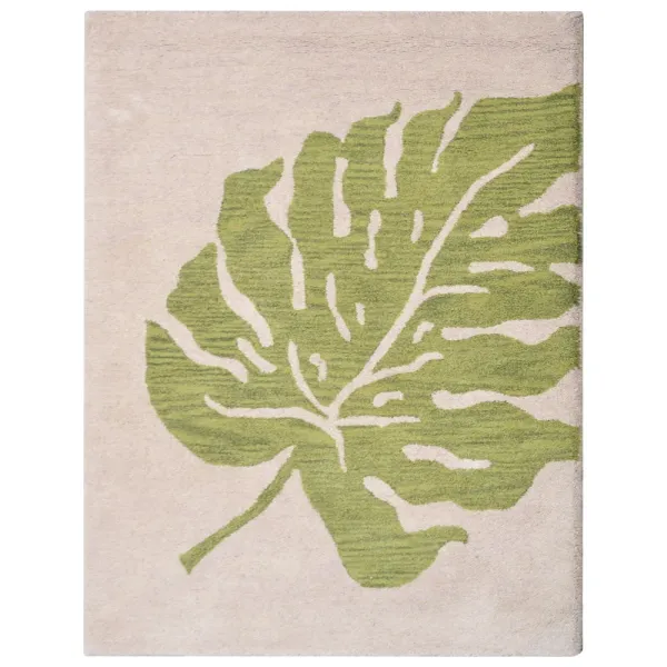 RUGSOTIC CARPETS HAND TUFTED WOOL ECO-FRIENDLY AREA RUGS  - 5'x8', Rectangle Shape, Beige & Green, Floral Modern Design, High Pile Thick Handmade Area Rugs for Living Room, Bed Room (K00716)