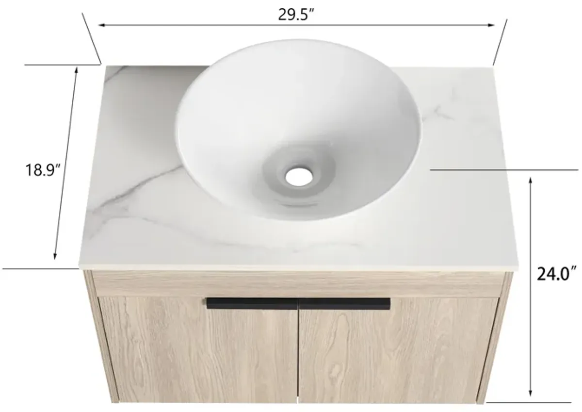 Streamdale 30" Modern Design Float Bathroom Vanity With Ceramic Basin Set