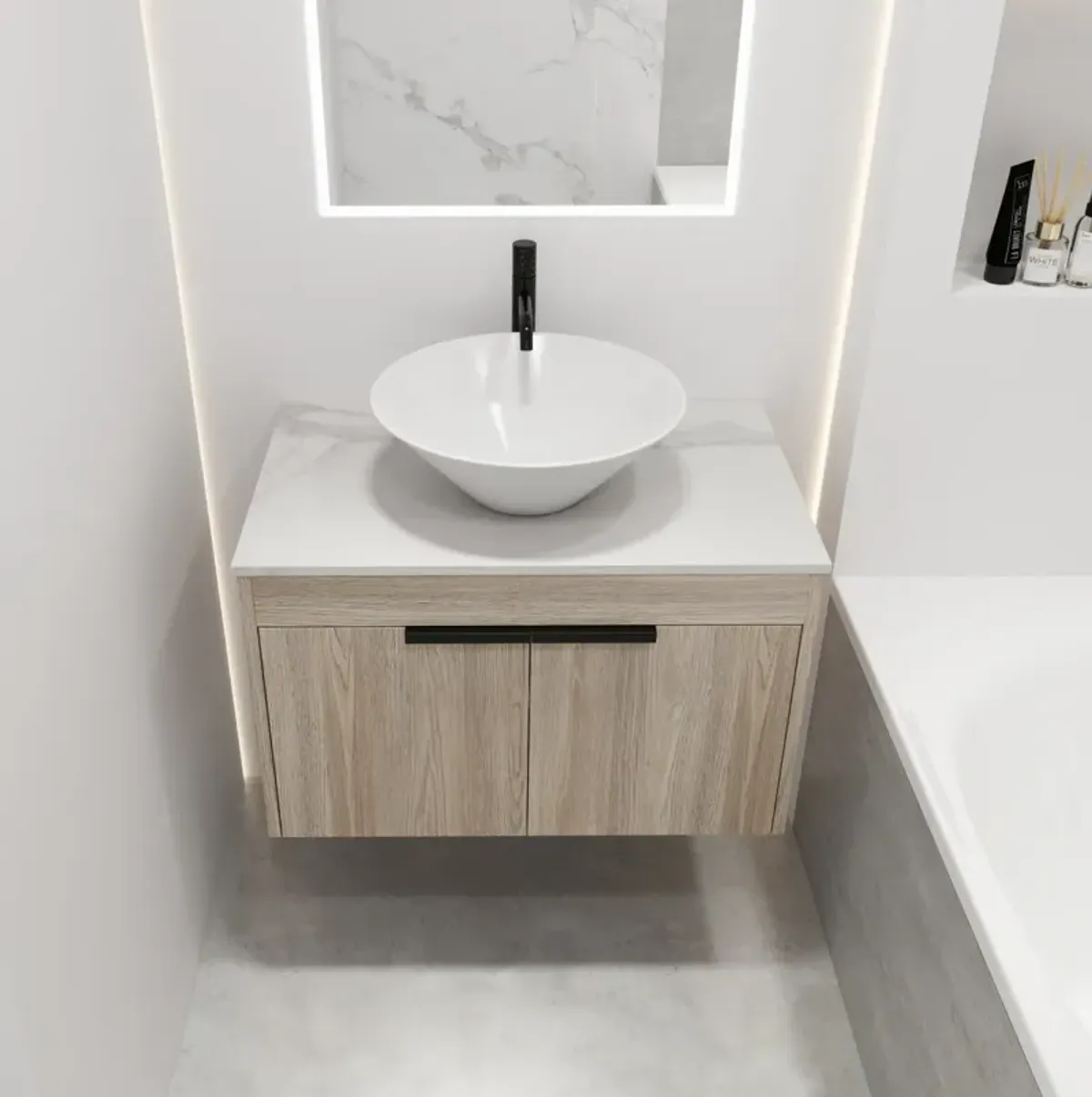 30" Modern Design Float Bathroom Vanity With Ceramic Basin Set