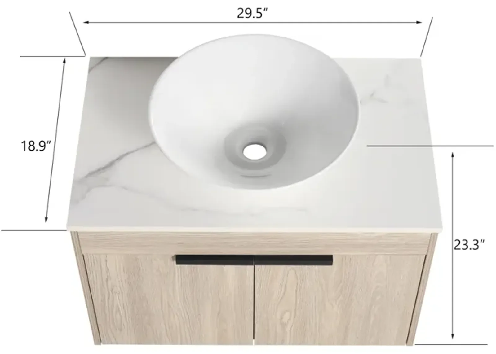 30" Modern Design Float Bathroom Vanity With Ceramic Basin Set