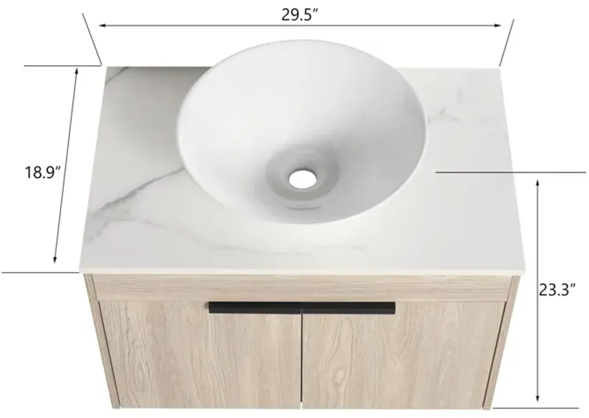 30" Modern Design Float Bathroom Vanity With Ceramic Basin Set