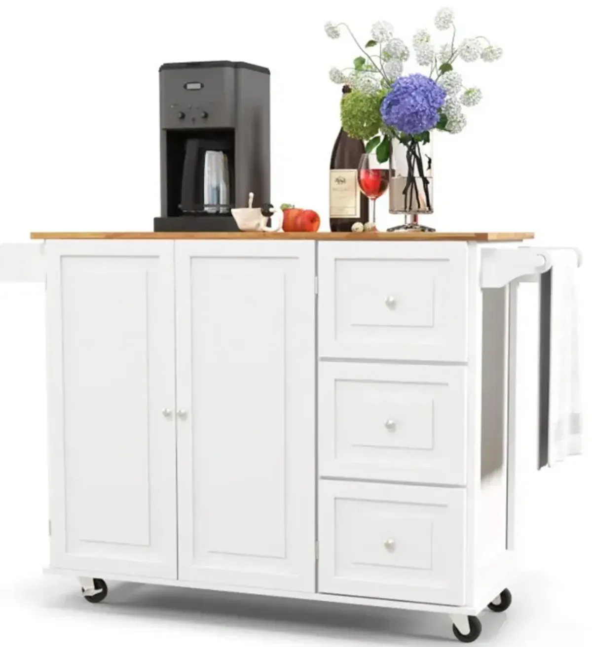 Hivvago Kitchen Island Trolley Cart Wood with Drop-Leaf Tabletop and Storage Cabinet