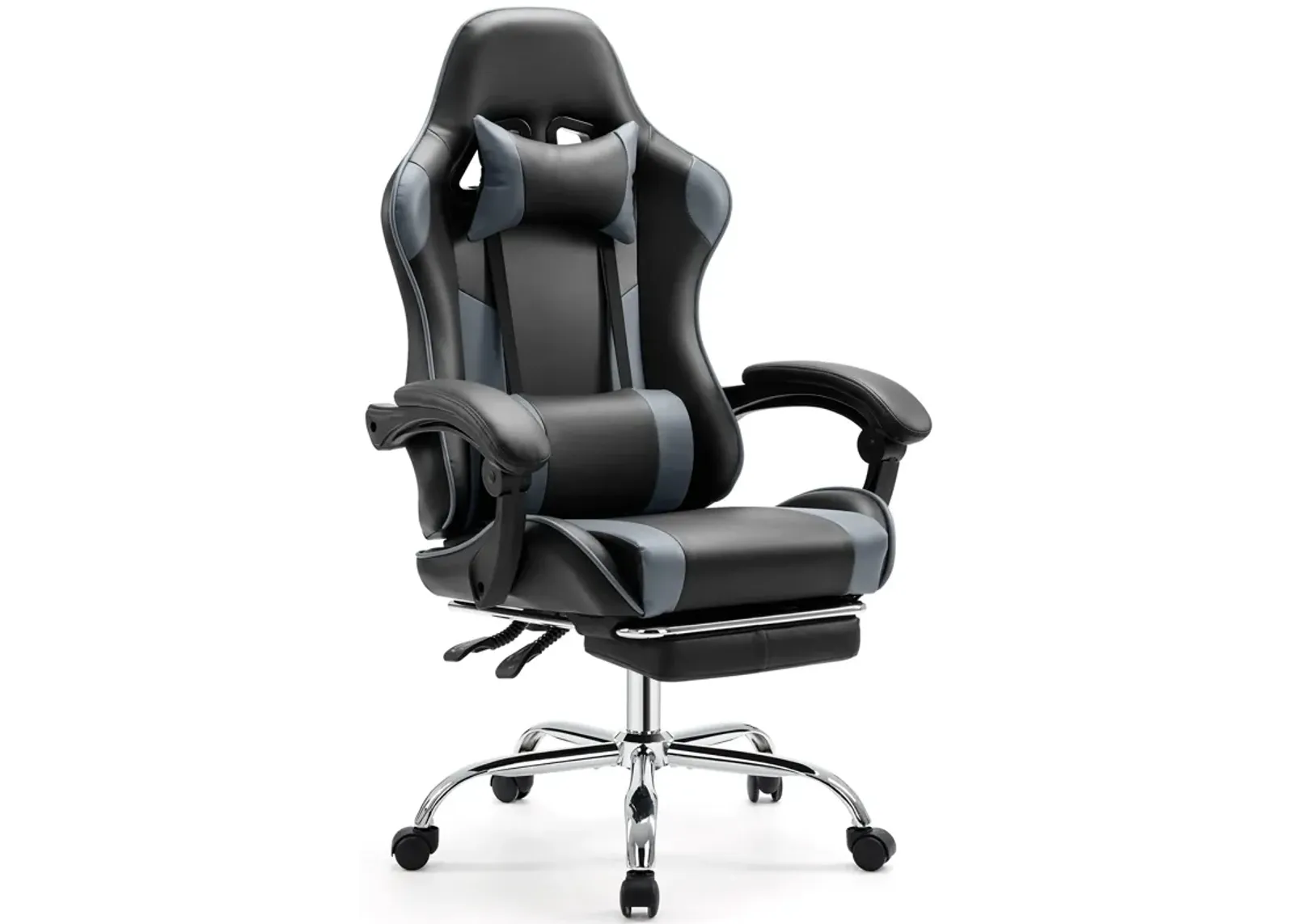 Video Game Desk Chair - Ergonomic Computer with Footrest and Comfy Lumbar Support, PU Leather Recliner with Headrest, Fixed Up Armrest, Height Adjustable with 360° Swivel, for Adults