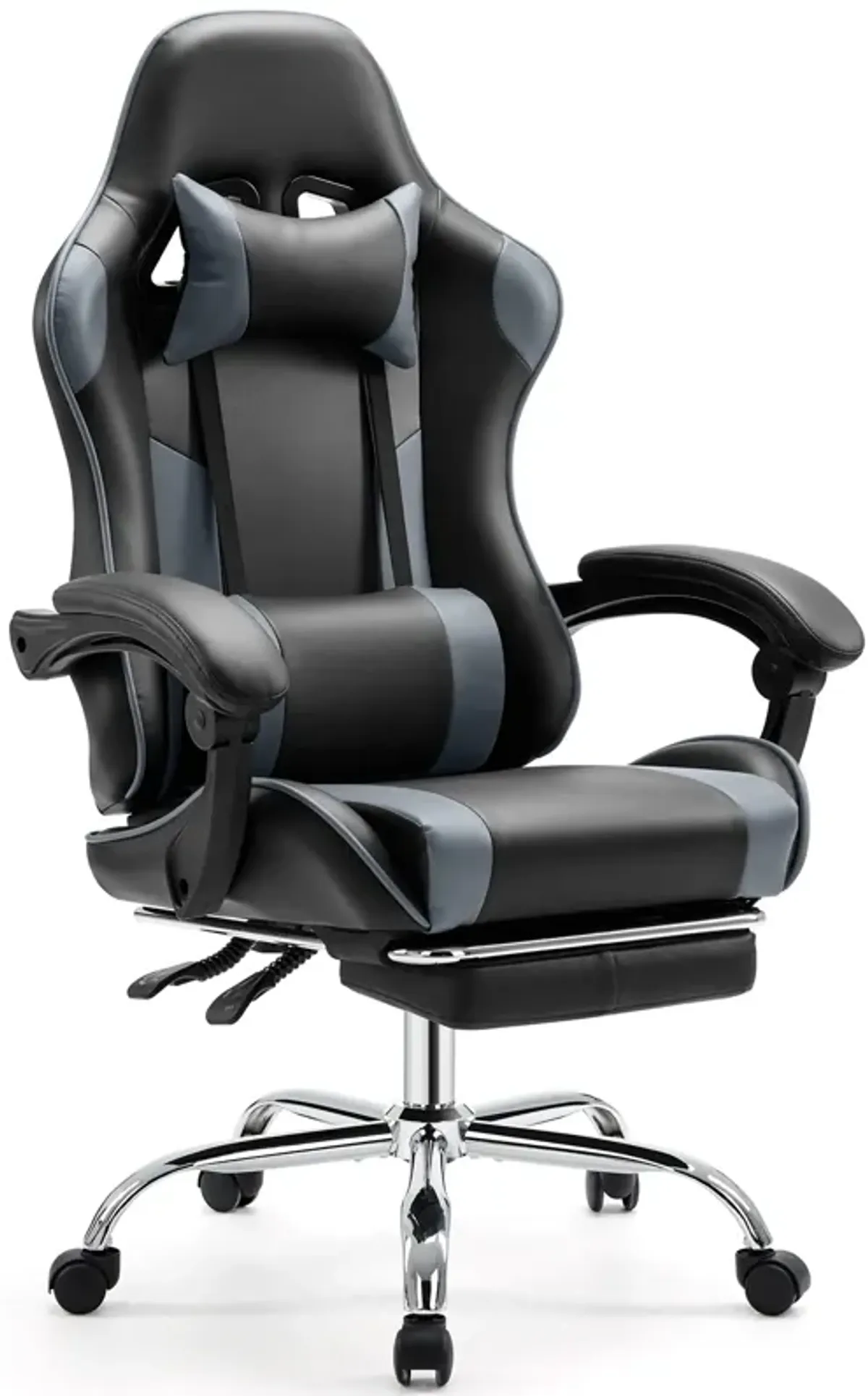 Video Game Desk Chair - Ergonomic Computer with Footrest and Comfy Lumbar Support, PU Leather Recliner with Headrest, Fixed Up Armrest, Height Adjustable with 360° Swivel, for Adults