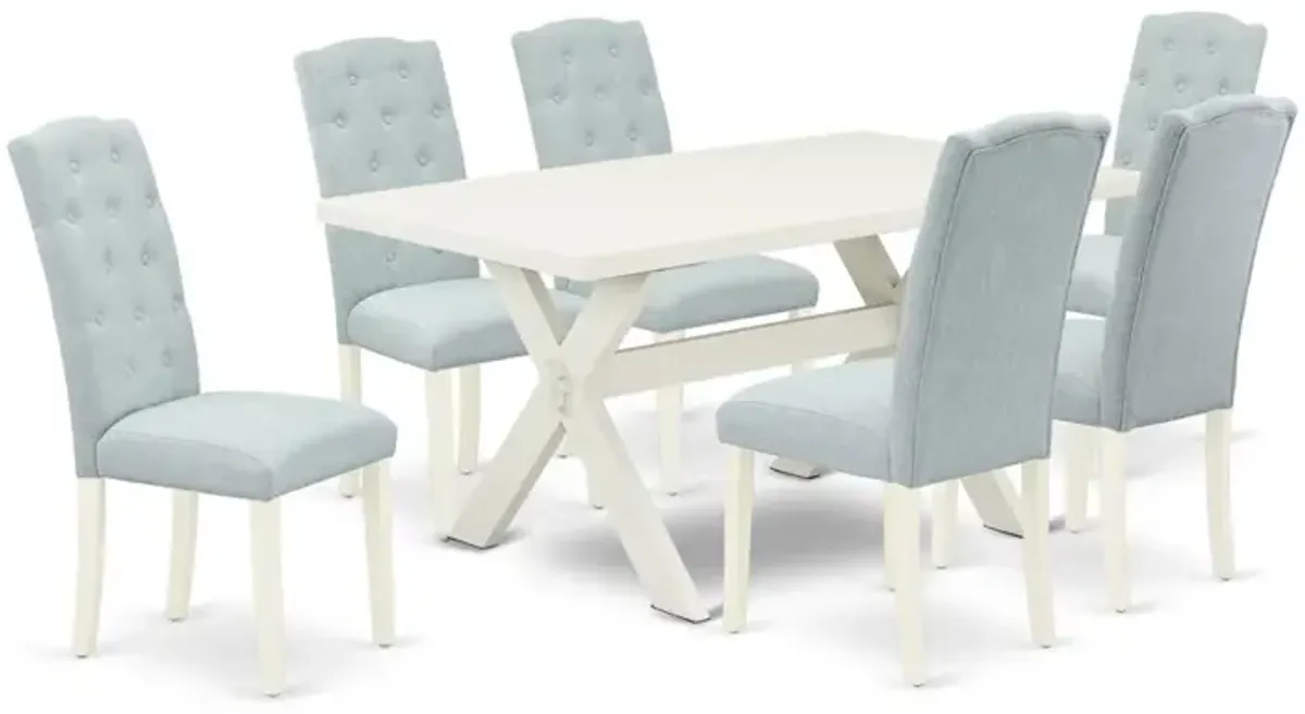 East West Furniture X026CE215-7 - 7-Piece Small Dining Table Set - 6 Padded Parson Chairs and a Rectangular Table Hardwood Structure