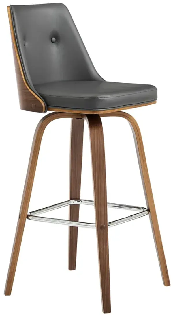 Nolte Swivel Bar Stool in Cream Faux Leather and Walnut Wood