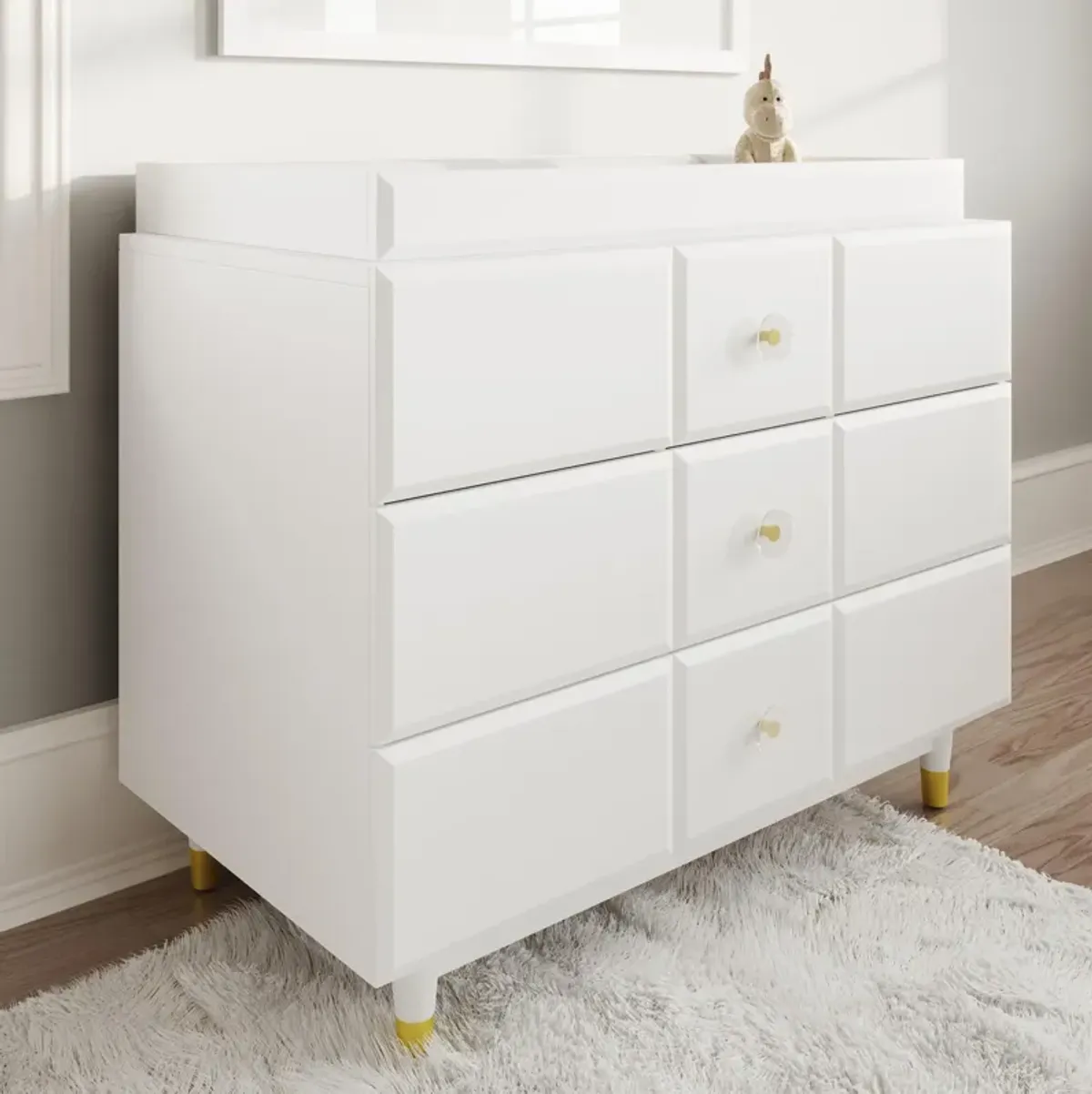 Aviary 3-Drawer Dresser with Gold Hardware, White