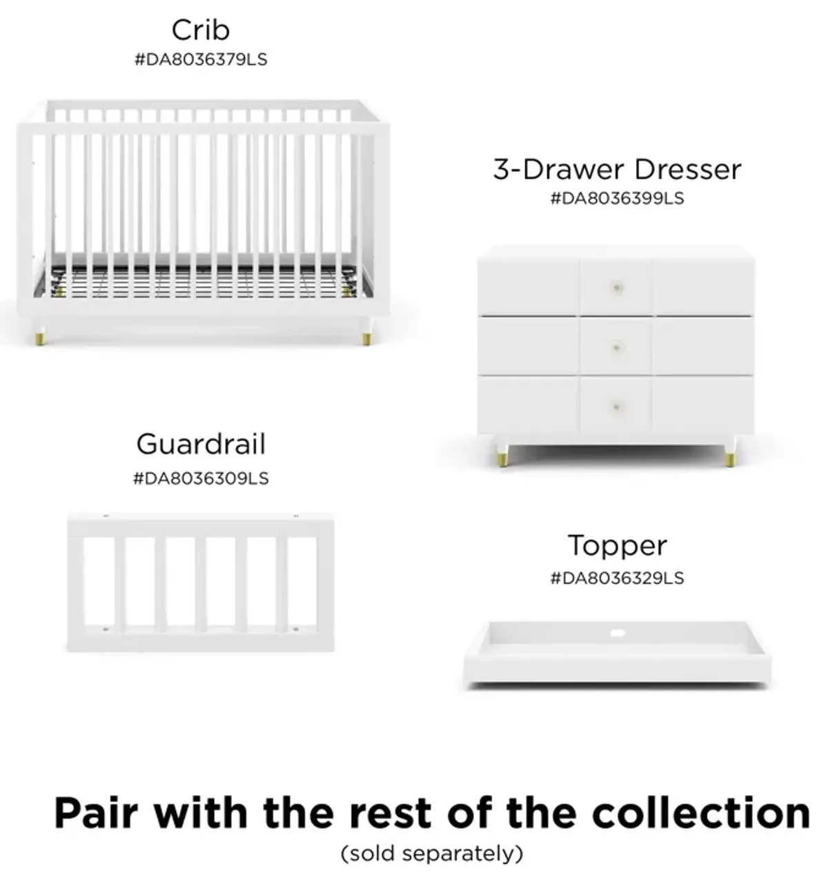 Aviary 3-Drawer Dresser with Gold Hardware, White