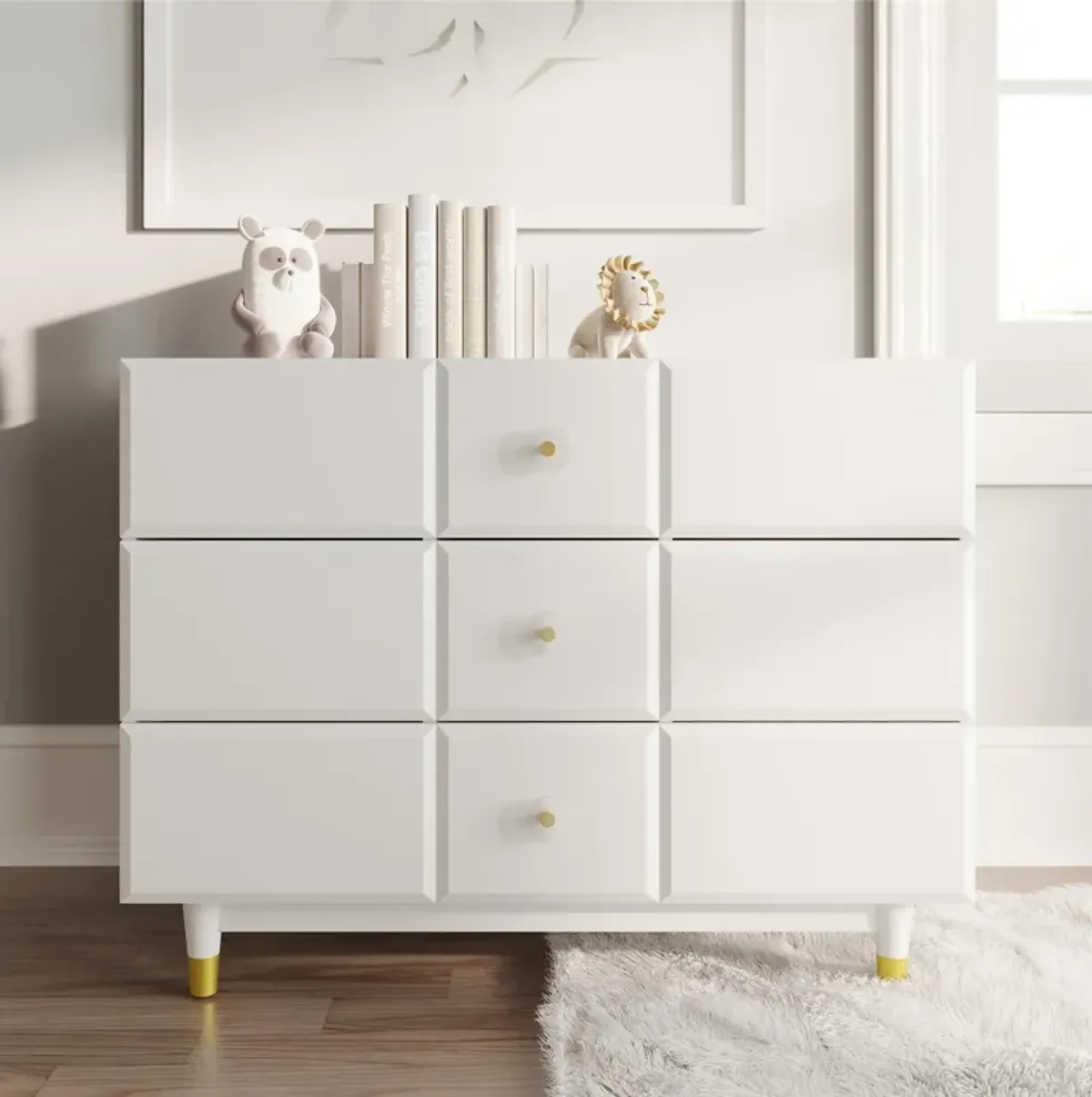 Aviary 3-Drawer Dresser with Gold Hardware, White